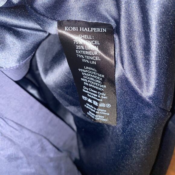 KOBI HALPERIN Sz L MSRP $398 Anna Tiered Linen Blend Midi Dress Navy Tie Back - Picture 6 of 15